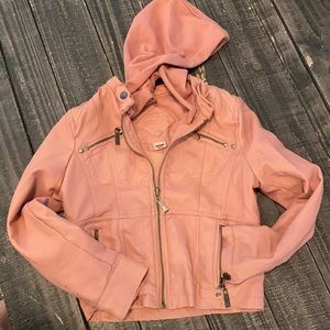 Faux Leather Dusty Pink, girls zip up jacket by Jou Jou